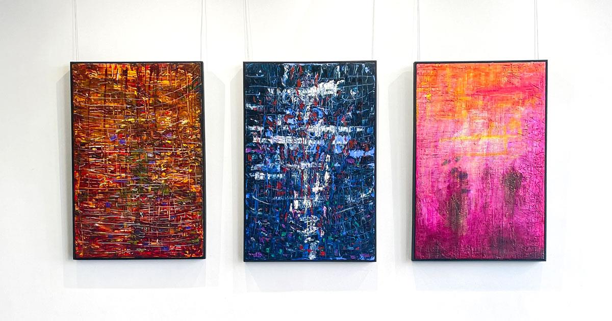 three abstract paintings by James de Villiers