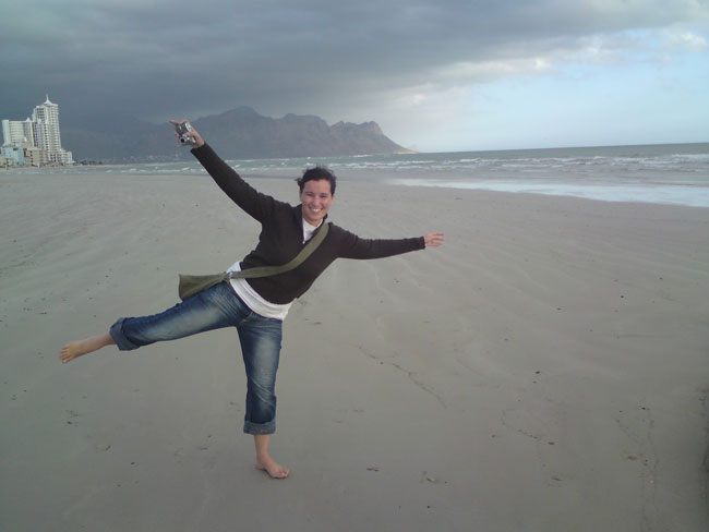 Artist Janet Botes on the beach