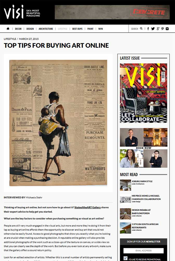 article in Visi magazine about buying art over the internet